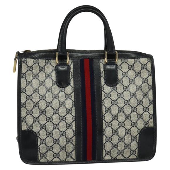 GUCCI GG Supreme Sherry Line Hand Bag Pvc Navy Gold - Picture 2 of 16